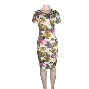 White print mini dress with waist pack